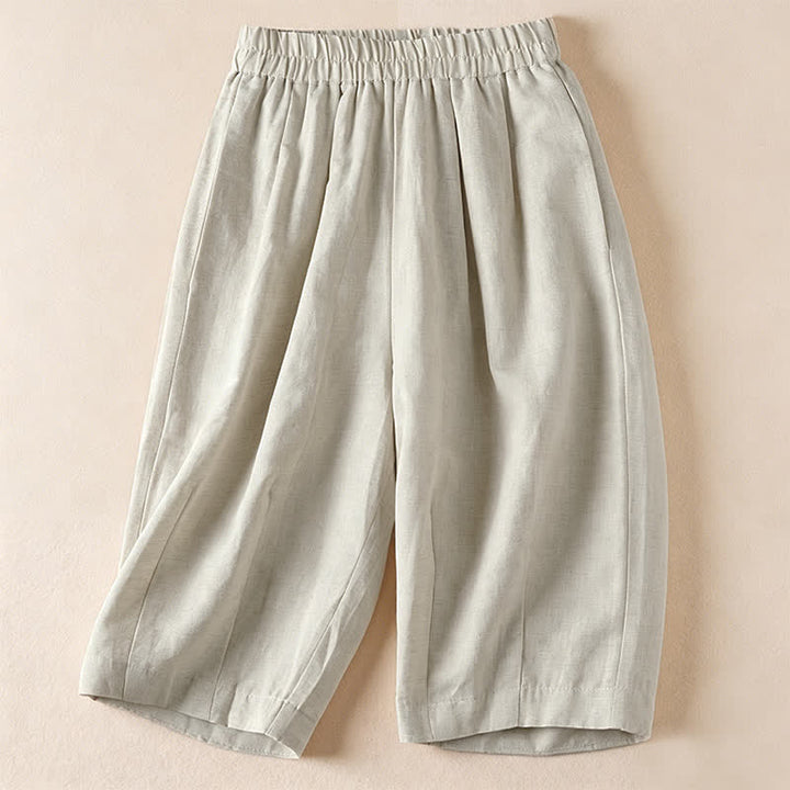Buddha Stones Summer Casual Minimalist Solid Bermuda Shorts Women's Shorts With Pockets - Linen - US12, UK/AU16, EU44 (3XL) - image 0