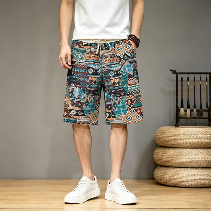 Buddha Stones Summer Casual Boho Drawstring Geometric Men's Shorts With Pockets - DarkCyan - US/UK/AU46, EU56 (5XL) - image 11