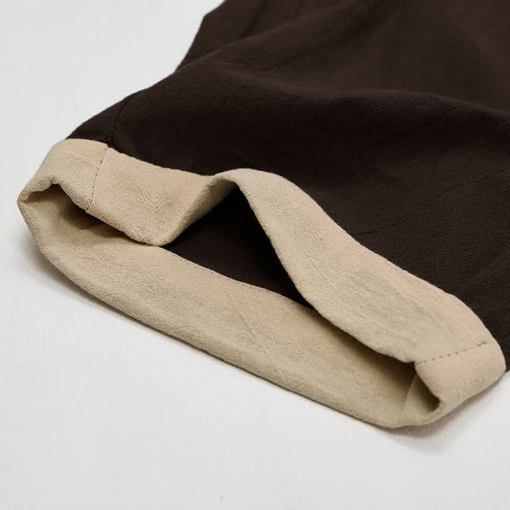 Buddha Stones Minimal Contrast Trim Pattern Cotton Linen Women's Elastic Waist Pants With Pockets - image 15