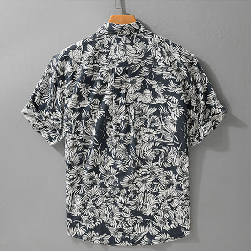 Buddha Stones Summer Casual Button-Up Sunflower Floral Men's Short Sleeve Shirts With Patch Pocket - image 1