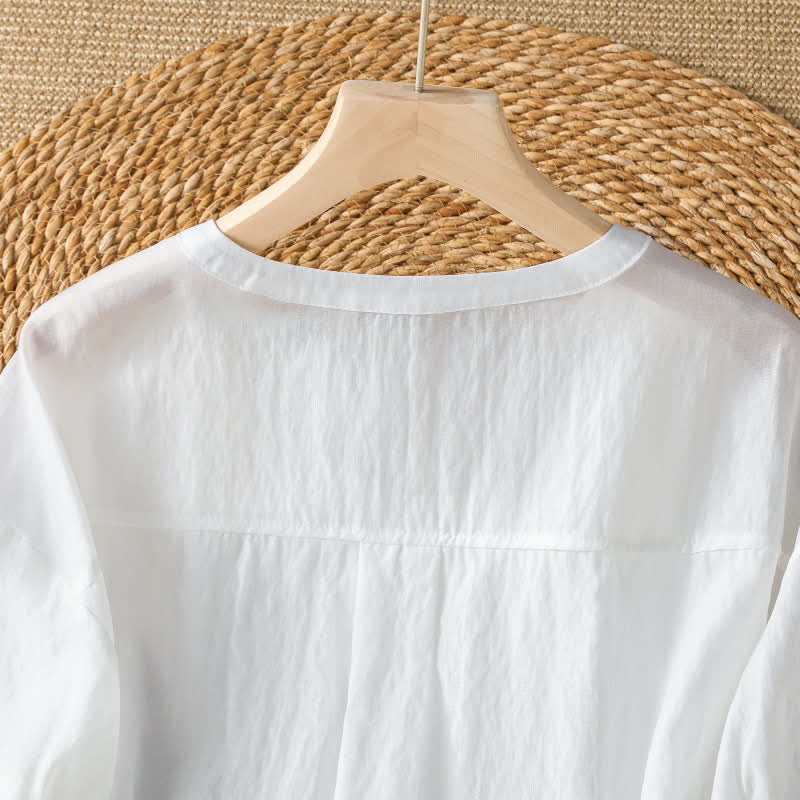 Buddha Stones Summer Casual Simple Solid V-Neck Lines Women's Short Sleeve T-Shirts - image 6