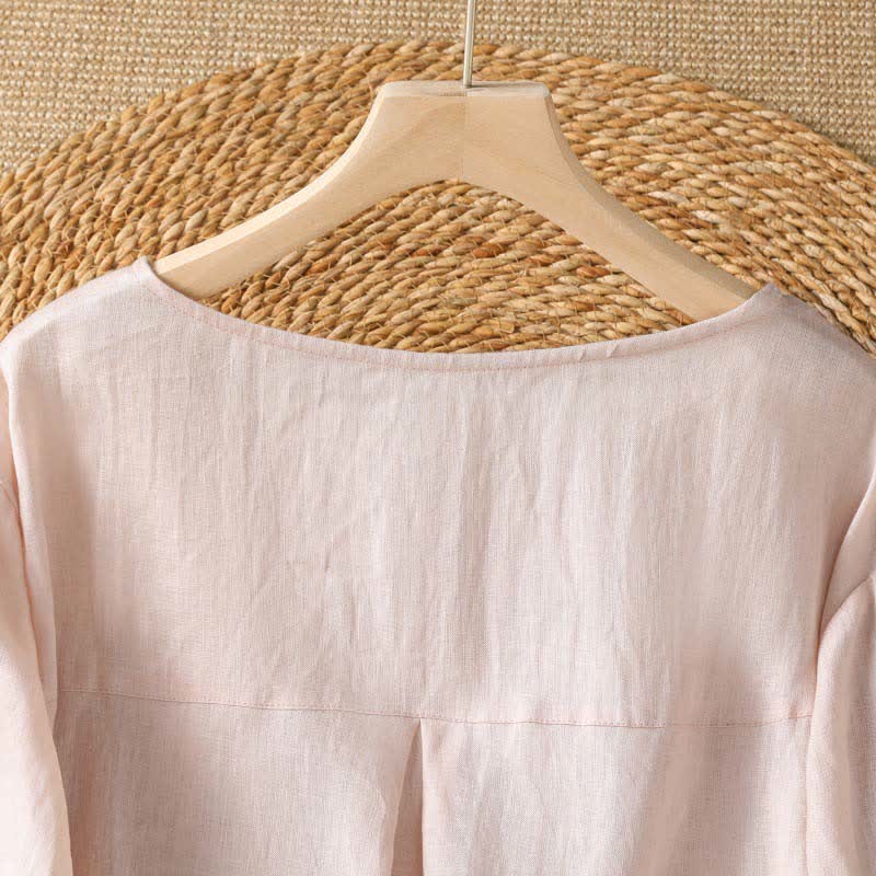 Buddha Stones Summer Casual Elegant Embroidery White Floral Crew Neck Women's Long Sleeve T-Shirt - image 3
