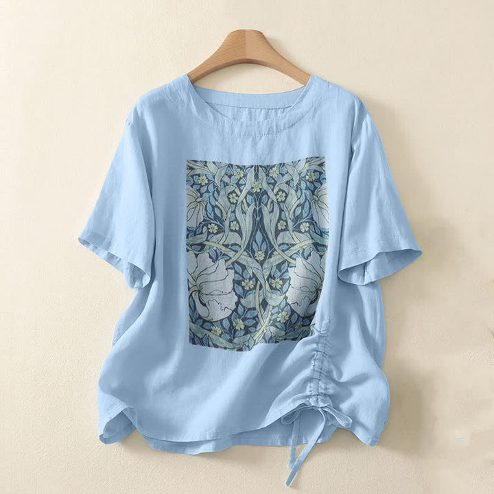 Buddha Stones Summer Casual Vintage Drawstring Abstract Flowers Print Women's Short Sleeve T-Shirts - LightBlue - US8-10, UK/AU12-14, EU40-42 (2XL) - image 5