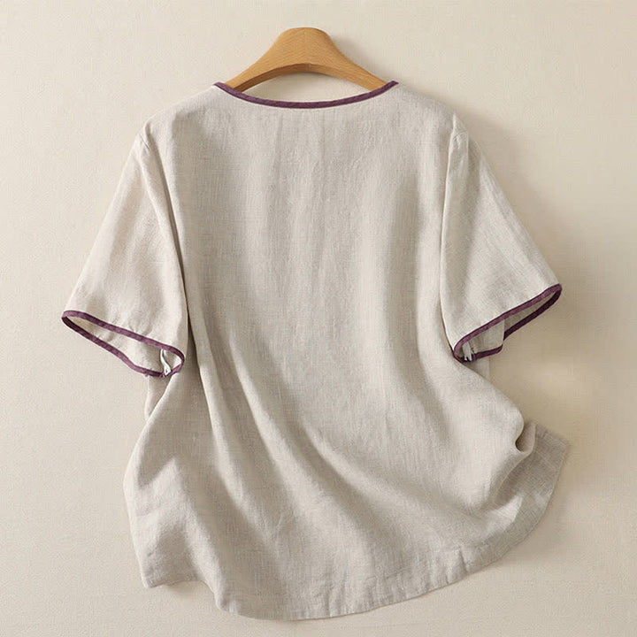 Buddha Stones Summer Casual Vintage Abstract Sun Flowers Character Embroidery Women's Short Sleeve T-Shirts - image 6