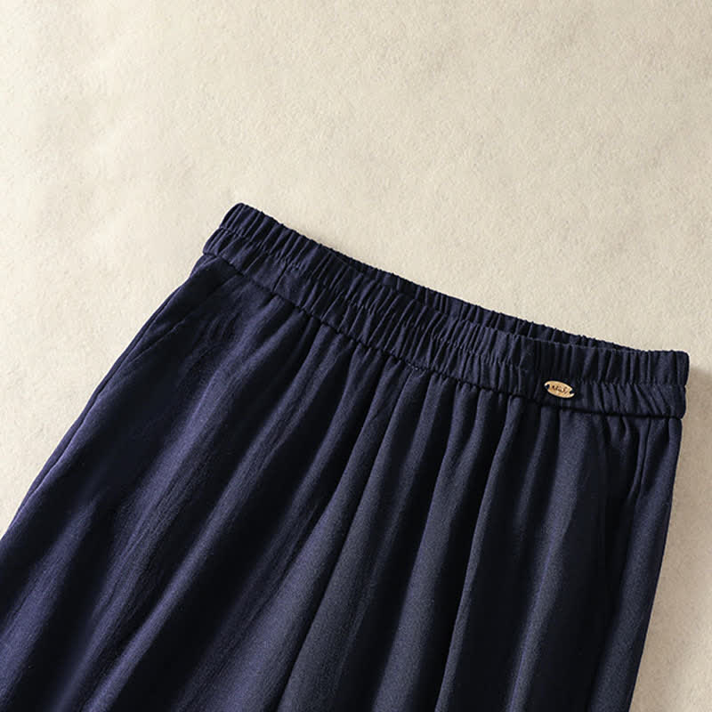 Buddha Stones Summer Casual Vintage Embroidery Floral Cropped Pants Women's Straight Leg Pants With Pocket - image 3