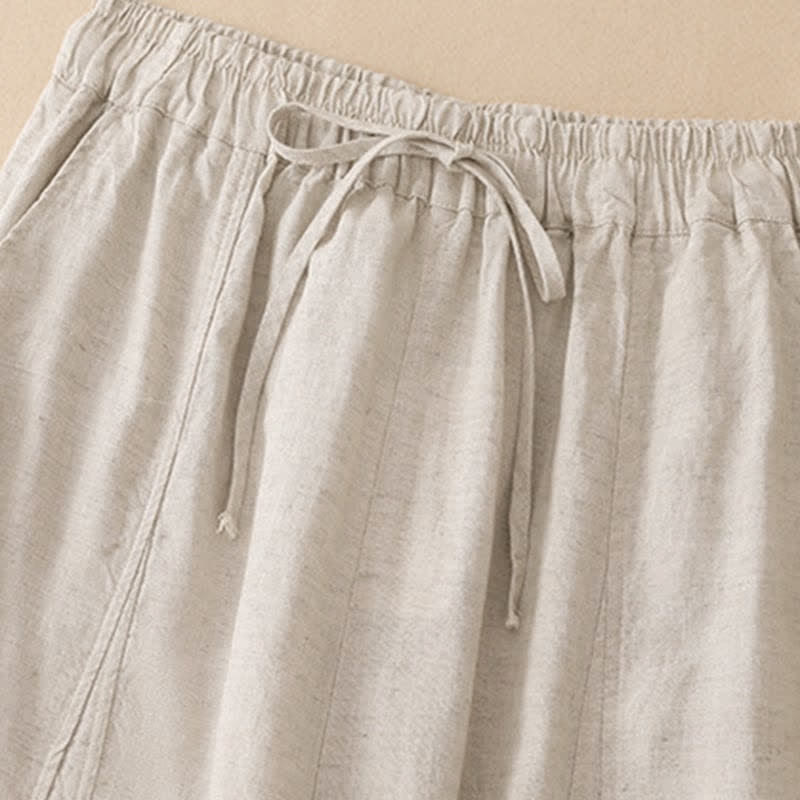 Buddha Stones Summer Casual Drawstring Solid Ruffle Hem Cropped Pants Women's Harem Pants With Pocket - image 12