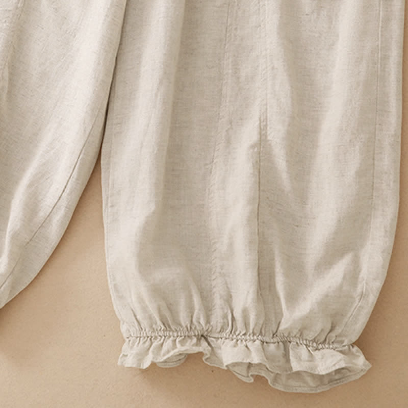 Buddha Stones Summer Casual Drawstring Solid Ruffle Hem Cropped Pants Women's Harem Pants With Pocket - image 15