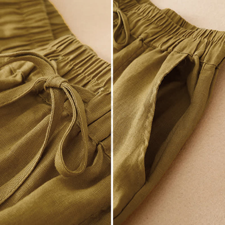 Buddha Stones Summer Casual Drawstring Solid Ruffle Hem Cropped Pants Women's Harem Pants With Pocket - image 8