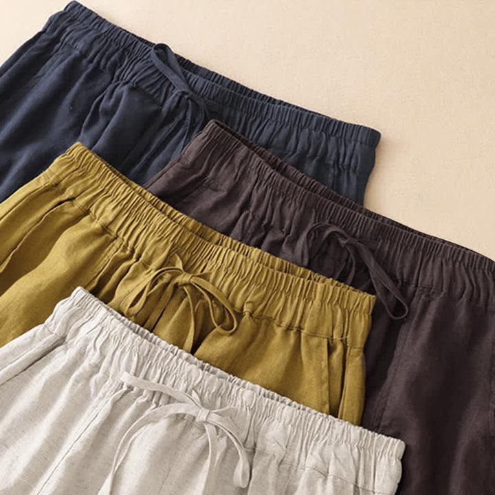 Buddha Stones Summer Casual Drawstring Solid Ruffle Hem Cropped Pants Women's Harem Pants With Pocket - image 20