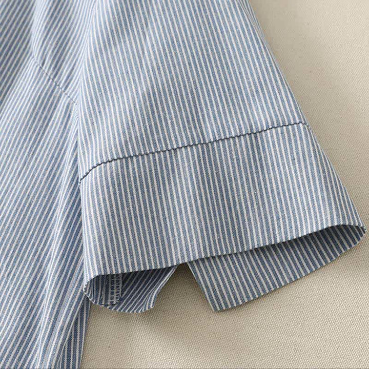 Buddha Stones Summer Casual Simple Side Slit Striped Women's Short Sleeve Dresses With Pocket - image 5