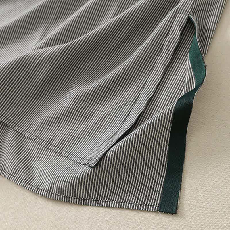 Buddha Stones Summer Casual Simple Side Slit Striped Women's Short Sleeve Dresses With Pocket - image 11