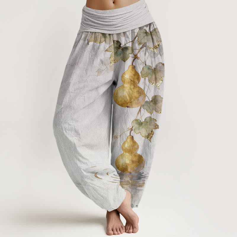 Buddha Stones Cotton Golden Gourd Leaf Pattern Women's Elastic Waist Harem Pants - Gainsboro - US16，UK/AU20，EU48 (3XL) - image 5