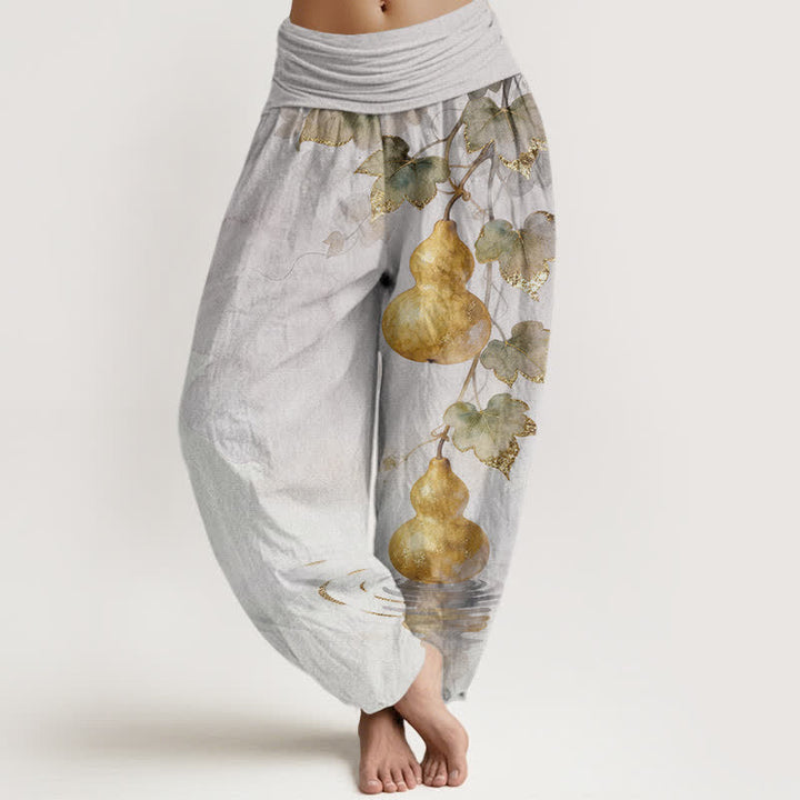 Buddha Stones Cotton Golden Gourd Leaf Pattern Women's Elastic Waist Harem Pants - Gainsboro - US16，UK/AU20，EU48 (3XL) - image 5