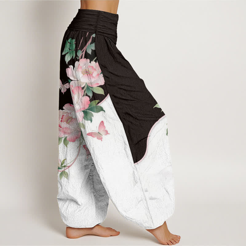 Buddha Stones Pure Cotton Floral Butterfly Pattern Women's Elastic Waist Harem Pants - image 2