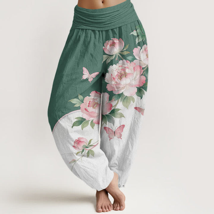 Buddha Stones Pure Cotton Floral Butterfly Pattern Women's Elastic Waist Harem Pants - MediumSeaGreen - US16，UK/AU20，EU48 (3XL) - image 5
