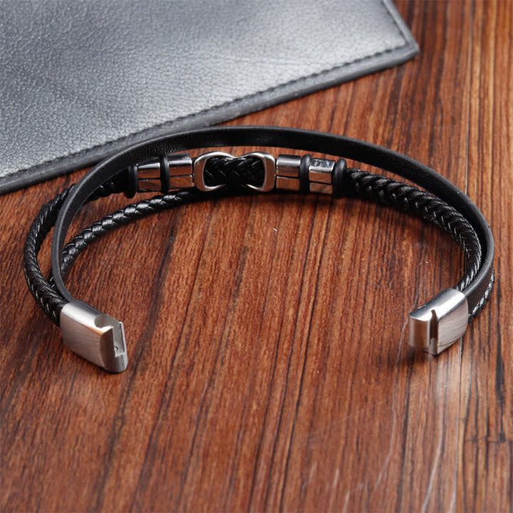 Buddha Stones Black Leather Titanium Steel Braided Strength Mens Bracelet - image 7