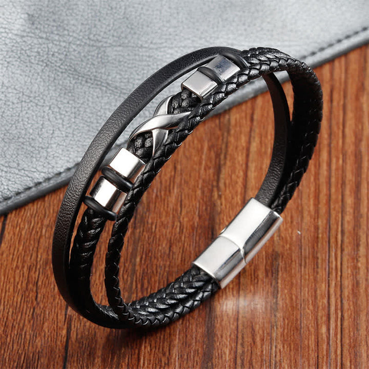 Buddha Stones Black Leather Titanium Steel Braided Strength Mens Bracelet - image 3