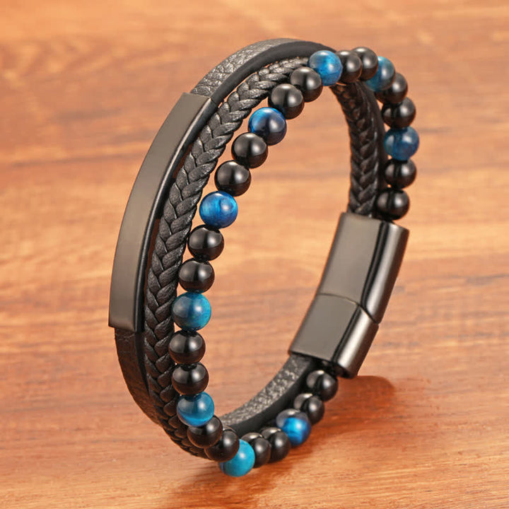 Buddha Stones Braided Leather Tiger Eye Strength Multi Layer Bracelet - image 0