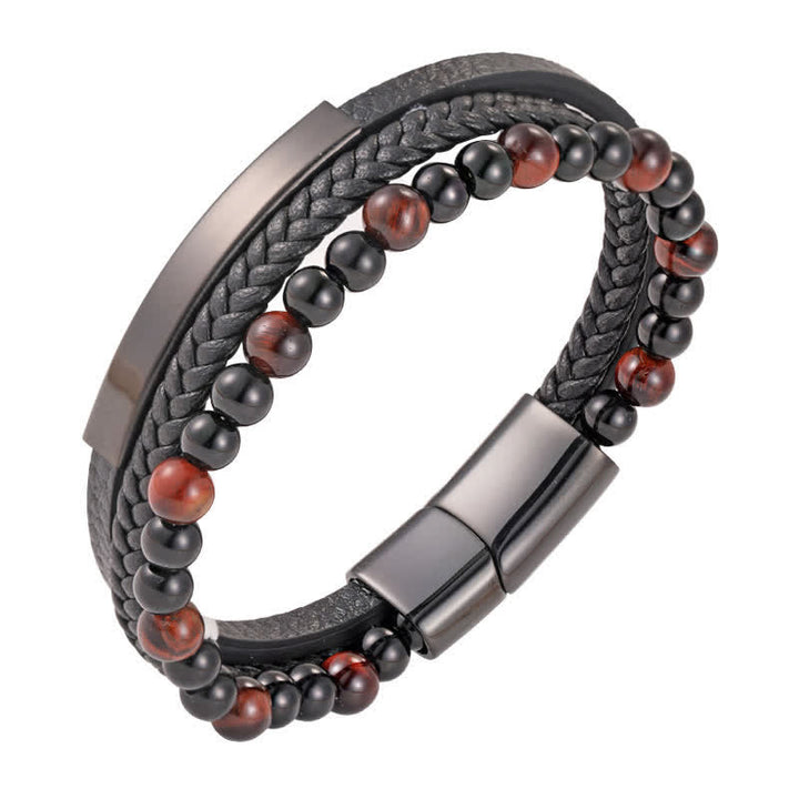 Buddha Stones Braided Leather Tiger Eye Strength Multi Layer Bracelet - Red - image 12