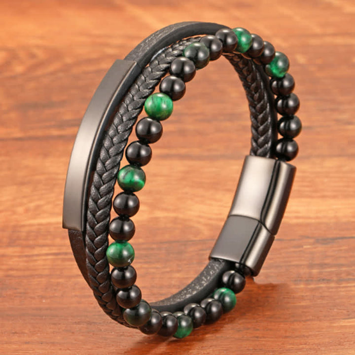 Buddha Stones Braided Leather Tiger Eye Strength Multi Layer Bracelet - image 13