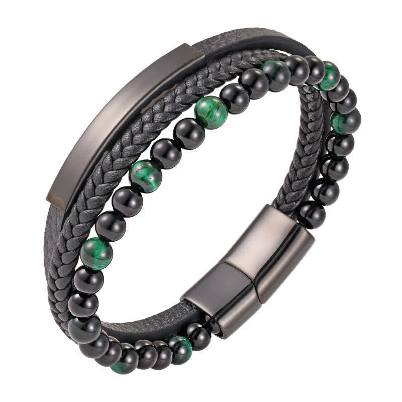 Buddha Stones Braided Leather Tiger Eye Strength Multi Layer Bracelet - Green - image 14