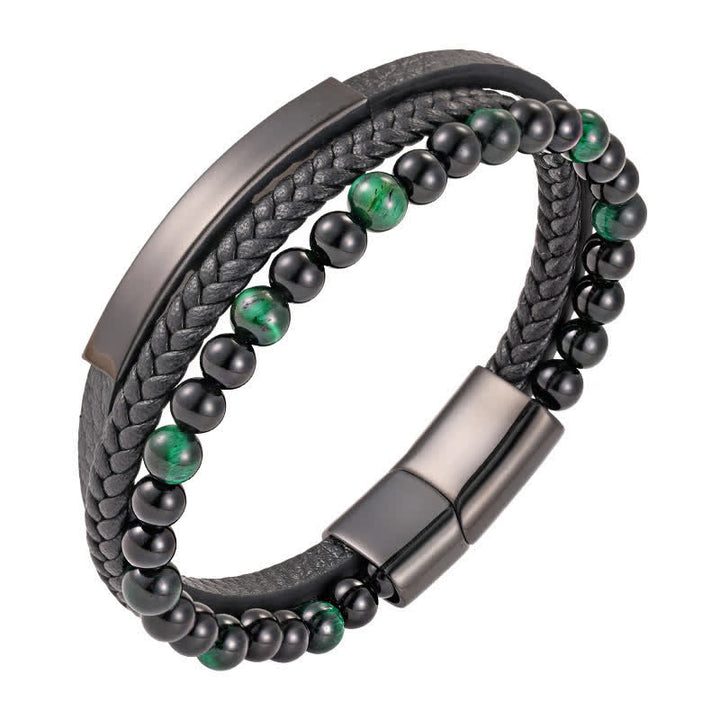Buddha Stones Braided Leather Tiger Eye Strength Multi Layer Bracelet - Green - image 14