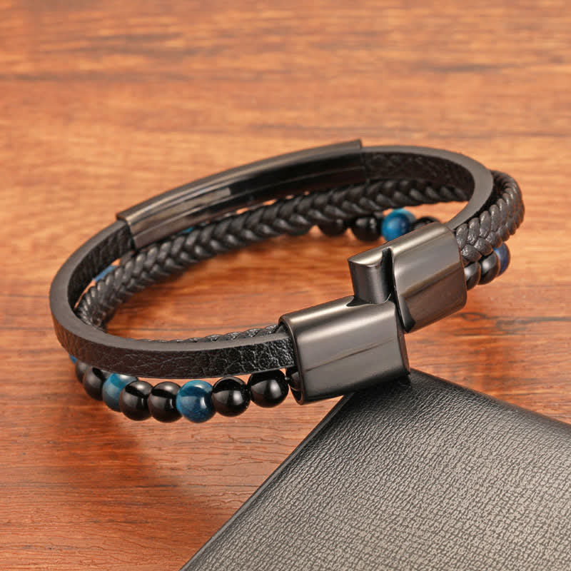Buddha Stones Braided Leather Tiger Eye Strength Multi Layer Bracelet - image 3
