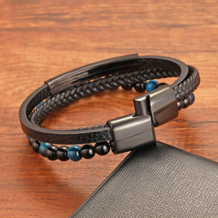 Buddha Stones Braided Leather Tiger Eye Strength Multi Layer Bracelet - image 3