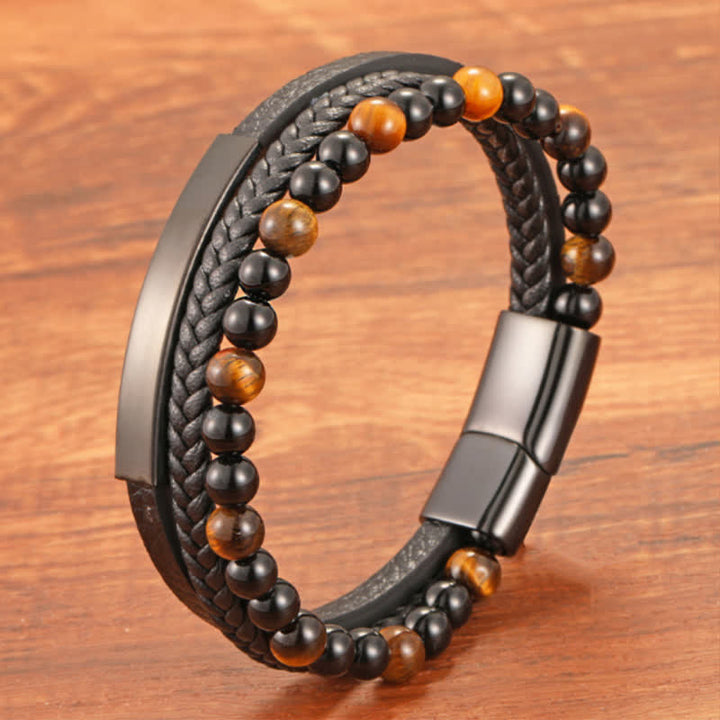 Buddha Stones Braided Leather Tiger Eye Strength Multi Layer Bracelet - image 9