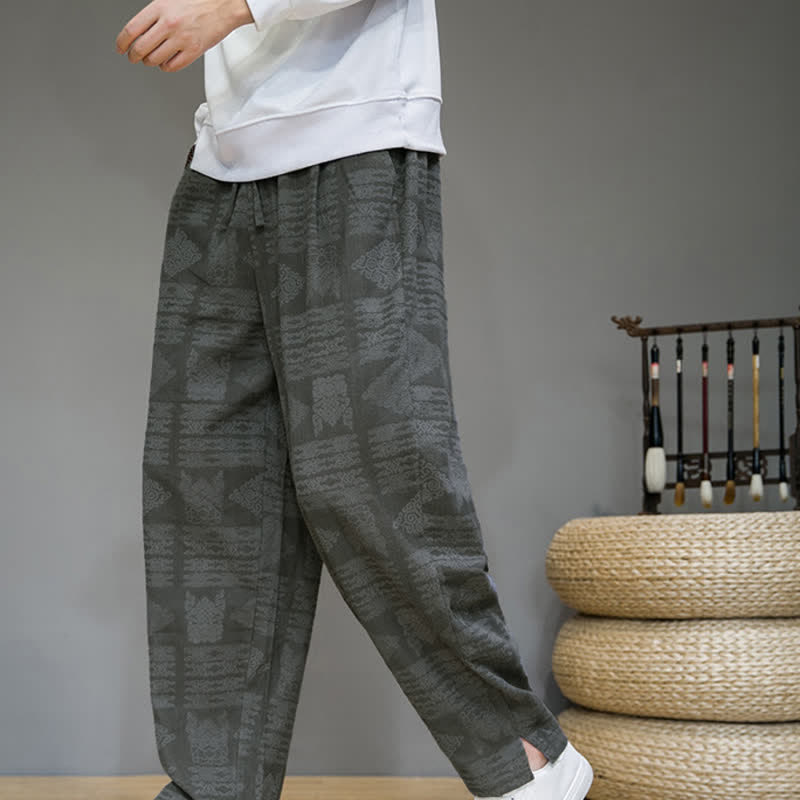 Buddha Stones Spring Summer Casual Vintage Geometric Long Pants Men's Straight Leg Pants With Pockets - Gray - US/UK/AU44, EU54 (4XL) - image 0