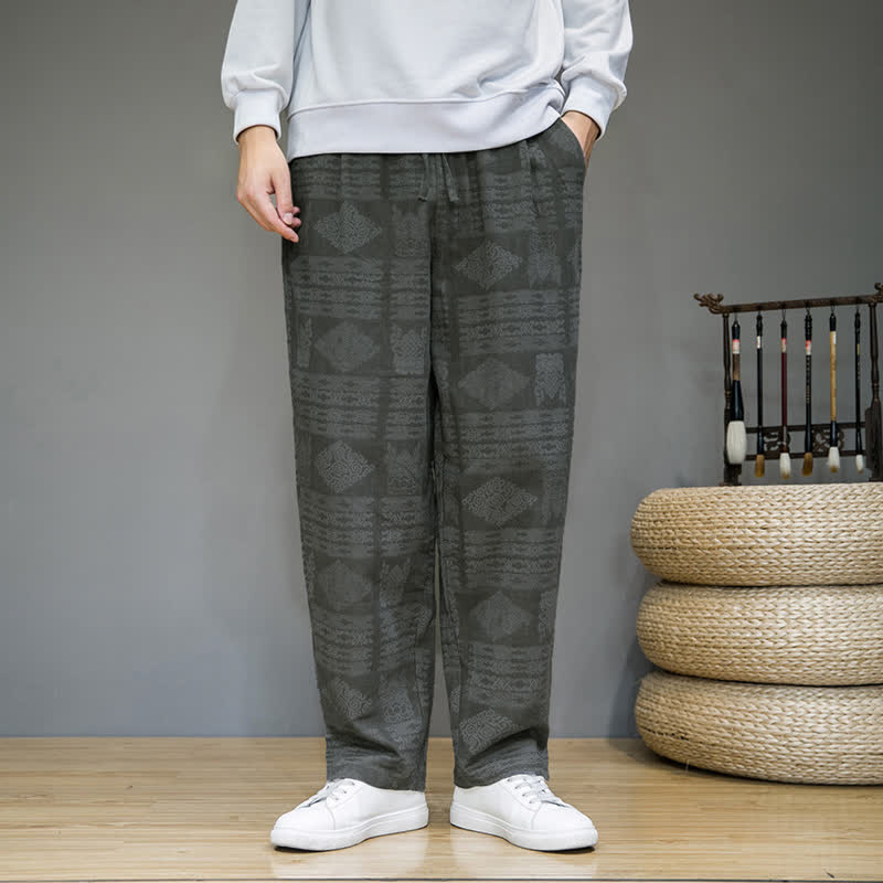 Buddha Stones Spring Summer Casual Vintage Geometric Long Pants Men's Straight Leg Pants With Pockets - image 1