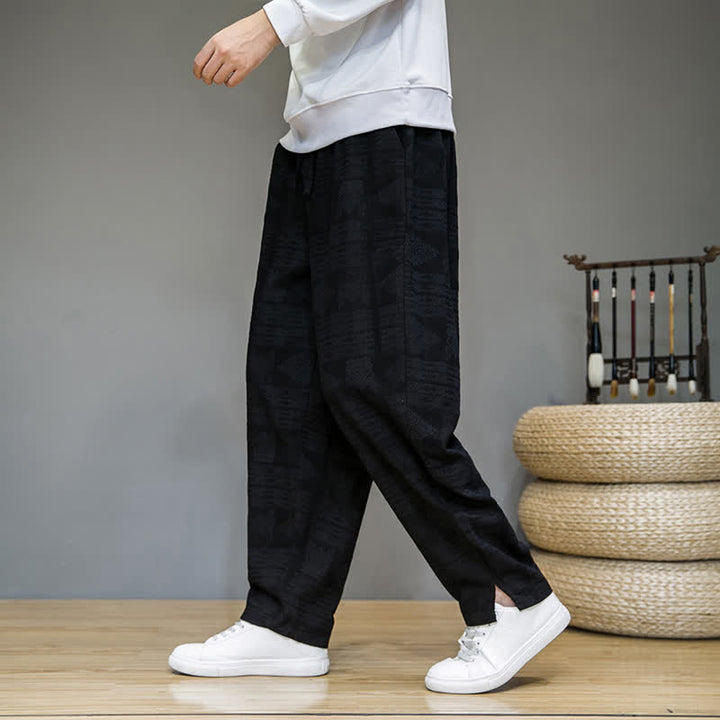 Buddha Stones Spring Summer Casual Vintage Geometric Long Pants Men's Straight Leg Pants With Pockets - Black - US/UK/AU44, EU54 (4XL) - image 9