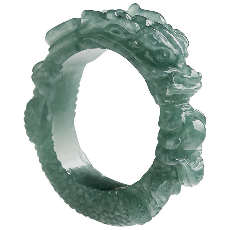 Buddha Stones Natural Jade Dragon Success Ring - image 10