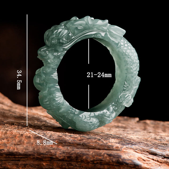 Buddha Stones Natural Jade Dragon Success Ring - image 9