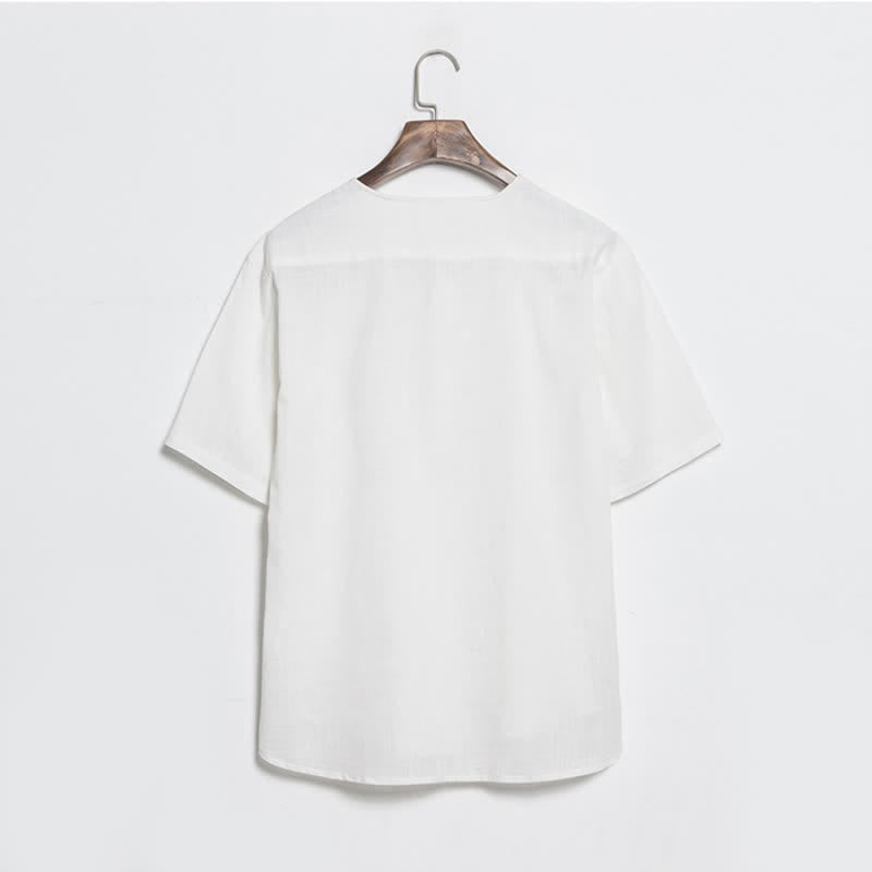Buddha Stones Summer Casual Tang Style Frog Button Solid Men's Short Sleeve Shirts - image 14