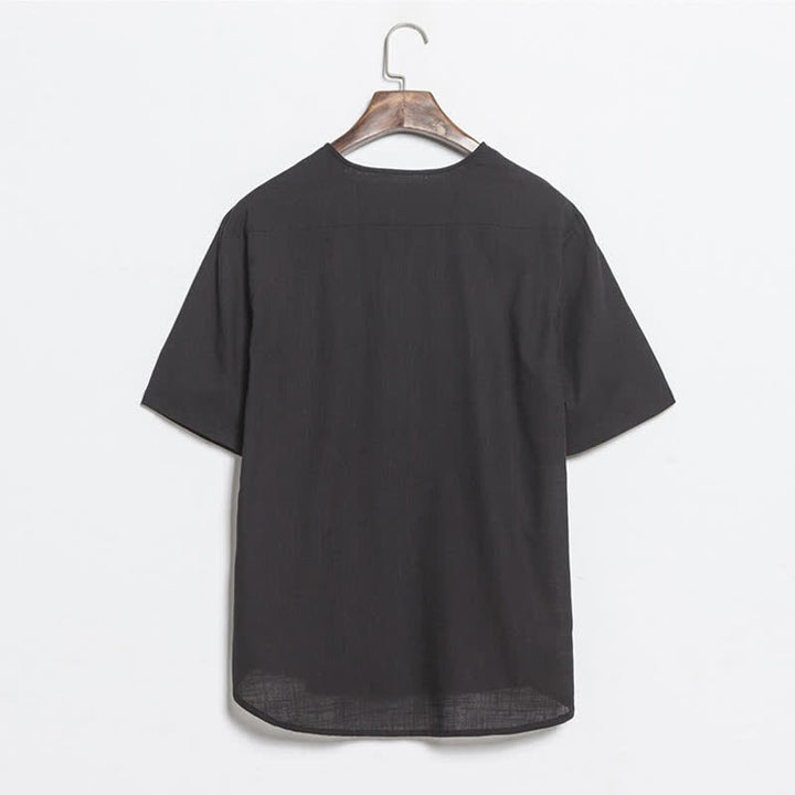 Buddha Stones Summer Casual Tang Style Frog Button Solid Men's Short Sleeve Shirts - image 8
