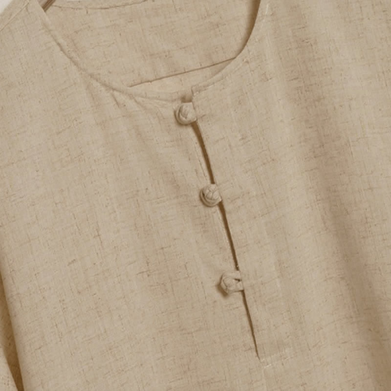 Buddha Stones Summer Casual Tang Style Frog Button Solid Men's Short Sleeve Shirts - image 5