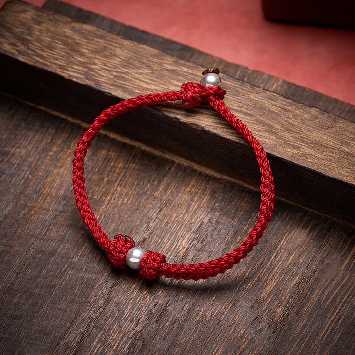 Buddha Stones 925 Sterling Silver Bead Red String Blessing Braided Bracelet - image 1