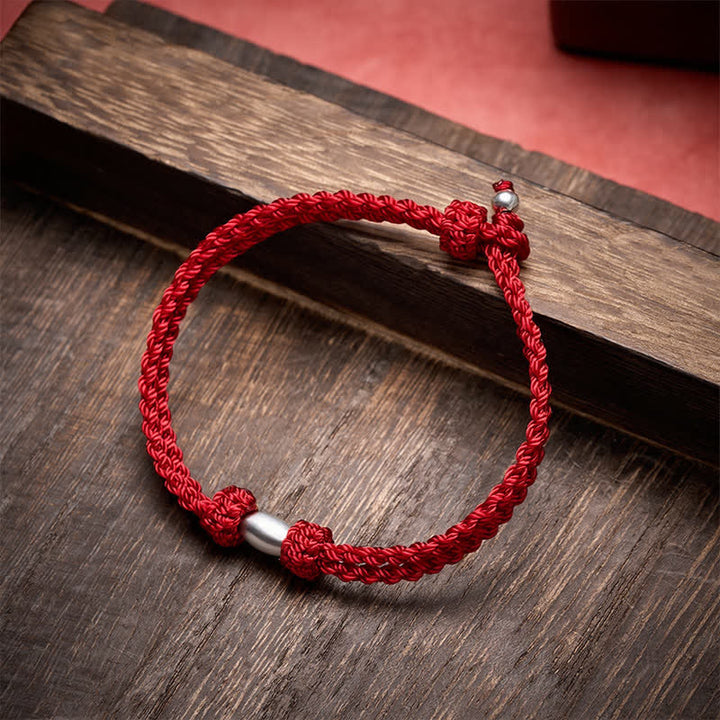 Buddha Stones 925 Sterling Silver Olive-Shaped Bead Red String Blessing Bracelet - image 2