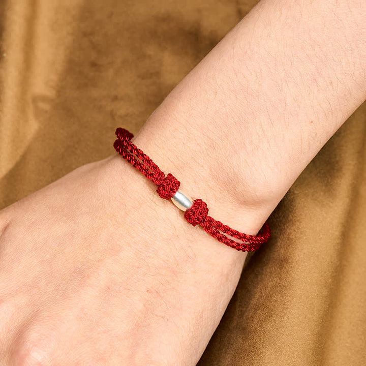 Buddha Stones 925 Sterling Silver Olive-Shaped Bead Red String Blessing Bracelet - image 4