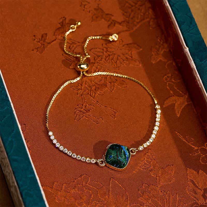 Buddha Stones Copper Luck Song Brocade Square Adjustable Bracelet - Multitone Green(Same Color Tone – Pattern Varies) - image 0