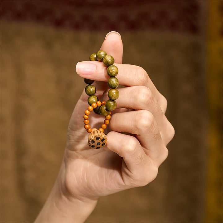 Buddha Stones Green Sandalwood Lotus Pod Healing Hand-Polished Tactile Meditation Beads Decorations - image 4