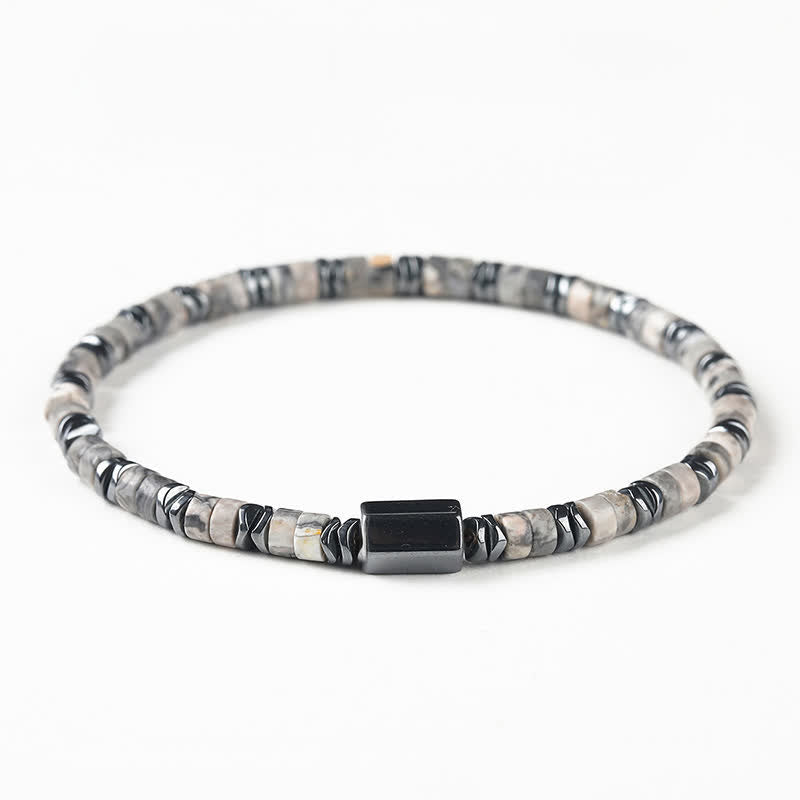 Buddha Stones Sodalite Hematite Grounding Cube Spacer Bracelet - Grey Jasper(Balance ♥ Grounding)(Wrist Circumference: 16-17cm) - image 3