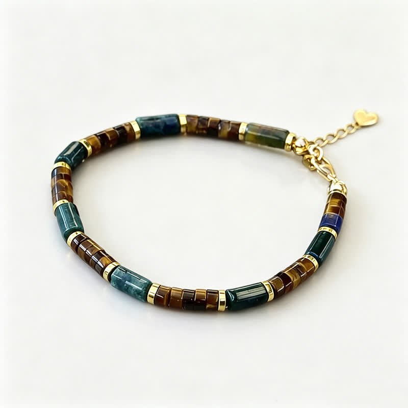Buddha Stones Lapis Lazuli Tiger Eye Cylindrical Bead Wisdom Bracelet - image 2