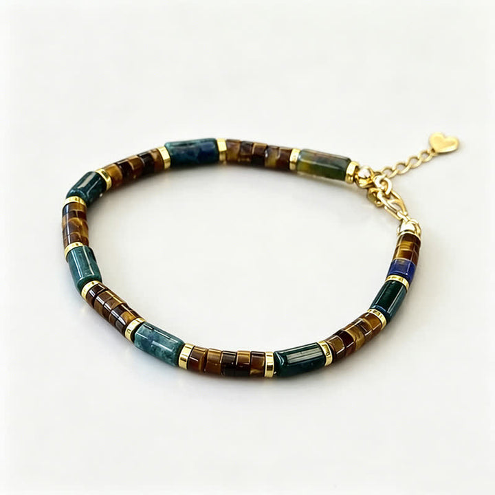 Buddha Stones Lapis Lazuli Tiger Eye Cylindrical Bead Wisdom Bracelet - image 2