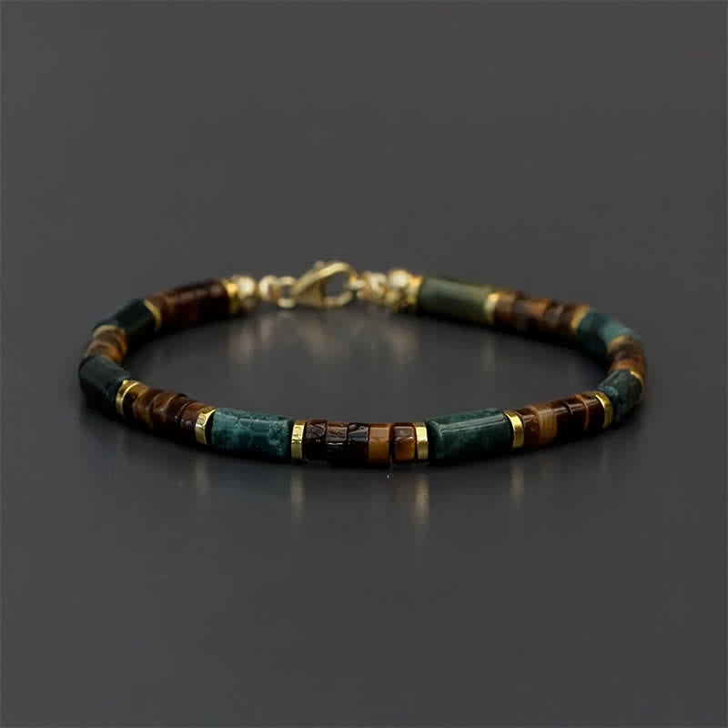Buddha Stones Lapis Lazuli Indian Agate Tiger Eye Cylindrical Bead Wisdom Bracelet - No Extender Chain(Wrist Circumference: 18-19 cm) - image 0