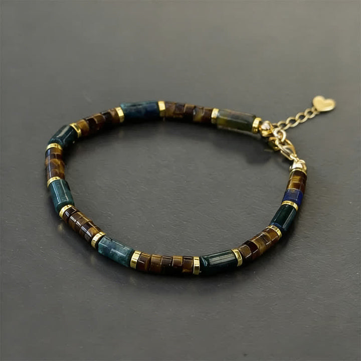 Buddha Stones Lapis Lazuli Tiger Eye Cylindrical Bead Wisdom Bracelet - With Extender Chain(Wrist Circumference: 16-18cm) - image 1