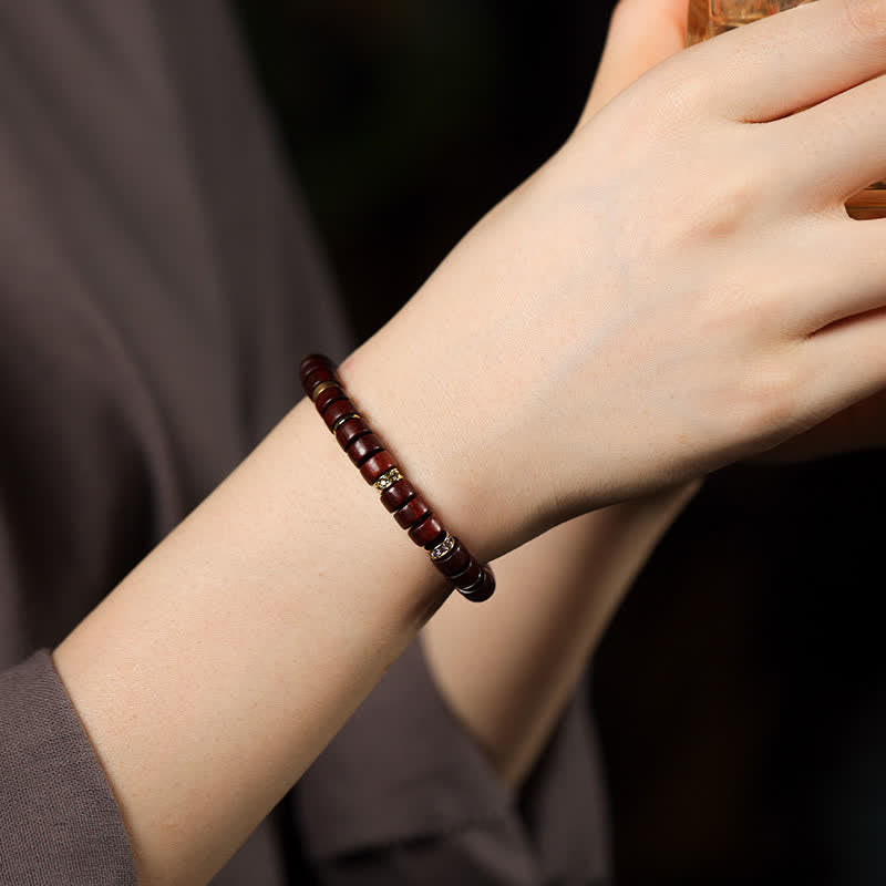 Buddha Stones Red Rosewood Ebony Wood Grounding Barrel Bead Minimalist Bracelet - image 7