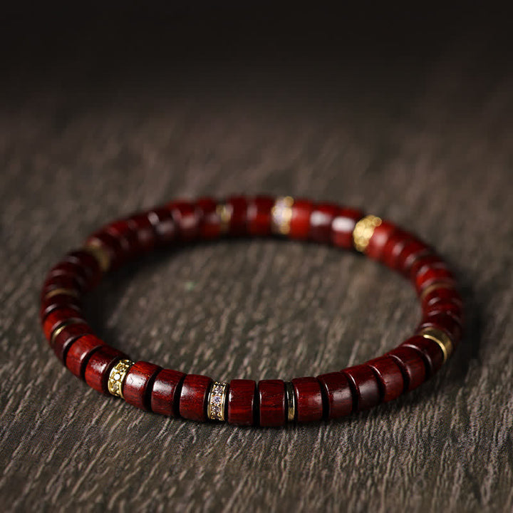 Buddha Stones Red Rosewood Ebony Wood Grounding Barrel Bead Minimalist Bracelet - image 0