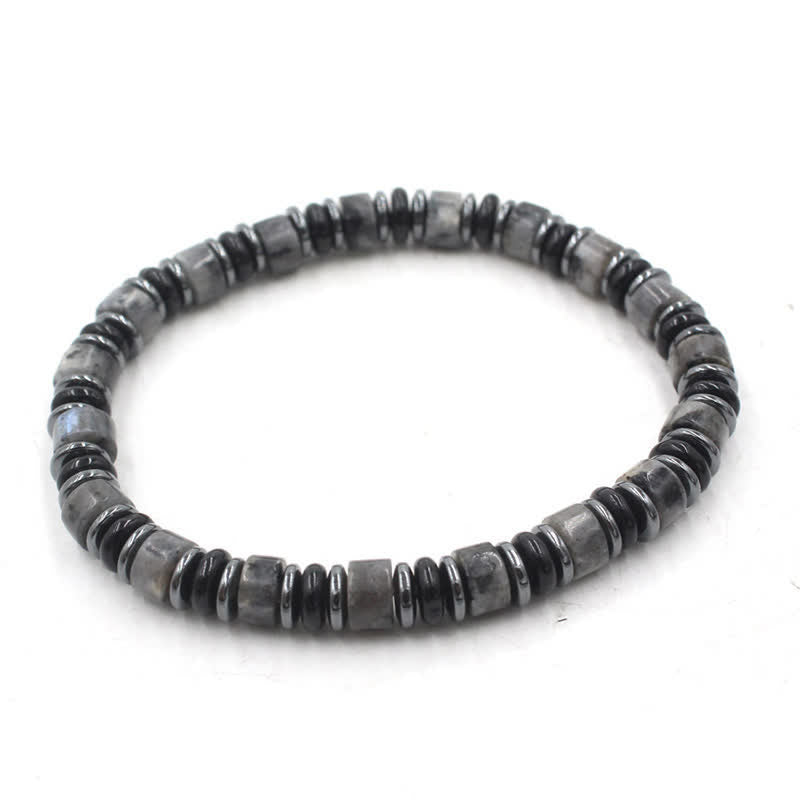 Buddha Stones Black Obsidian Hematite Hand Polished Ethnic Luck Flat Bead Bracelet - Black Glitter Stone(Protection ♥ Grounding)(Wrist Circumference: 15-16cm) - image 14